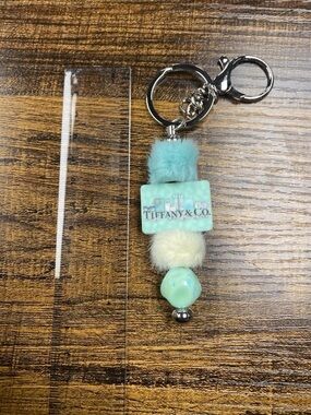💎Aqua Bead and Fur Keychain